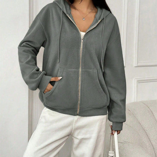 Damen Fleece-Jacke mit durchgehendem Reißverschluss und Kapuze EB