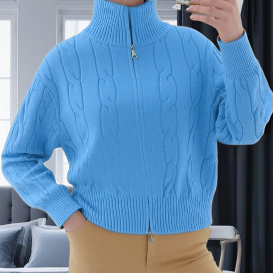 Damen Strickpullover mit hohem Kragen und Reißverschluss EB