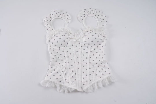 Damen Spitzen-Corsage mit verspieltem Punktdesign und Rüschendetails EB
