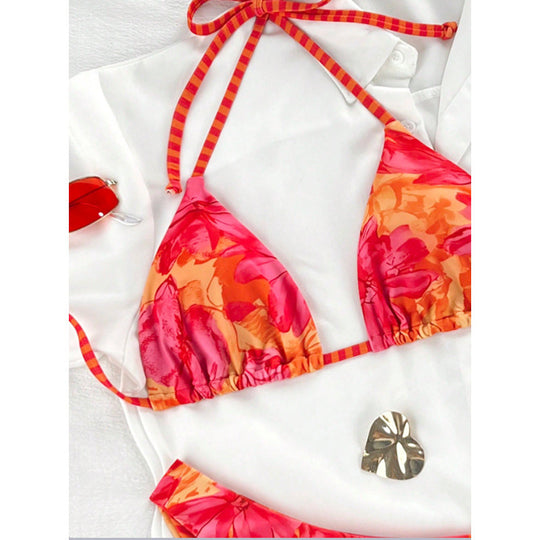 Damen Triangel-Bikini mit verspieltem Blumendesign und verstellbaren Trägern EB