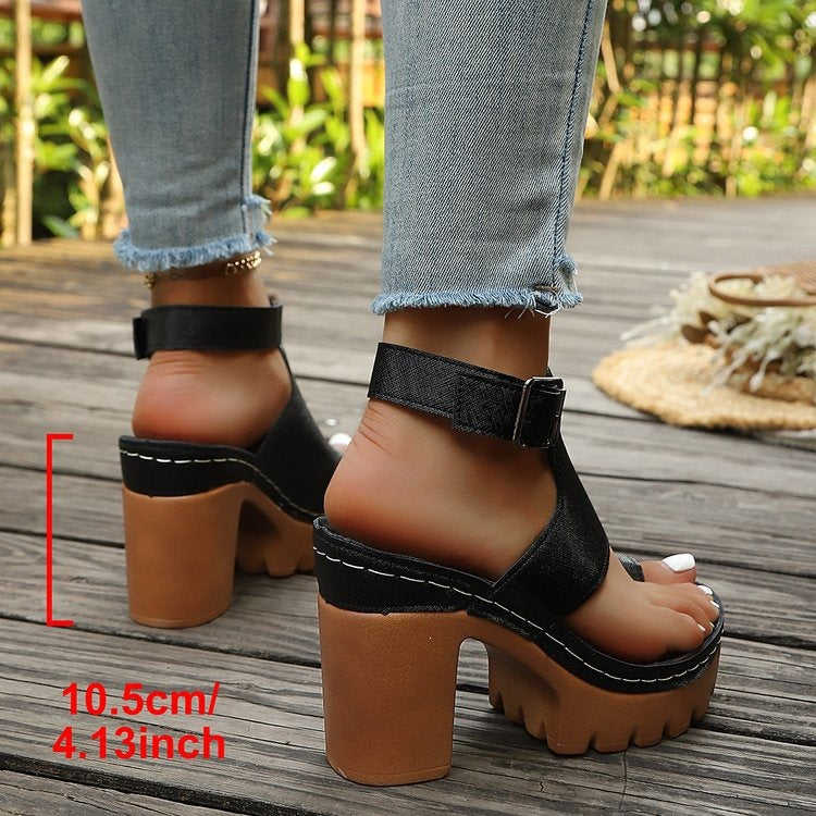 Damen Elegante Zehentrenner-Sandaletten mit modischem Korkabsatz EB