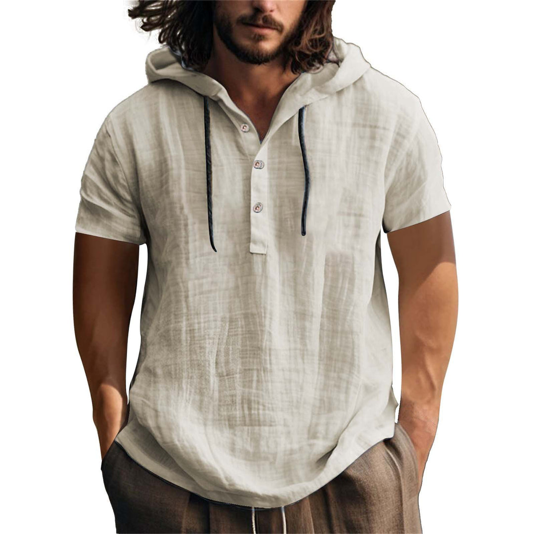 Herren lässiges Kurzarm-Hoodie mit Knopfleiste EB