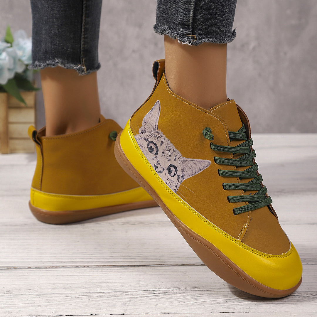 Damen Sneakers mit kreativem Katzen-Design und rutschfester Sohle EB