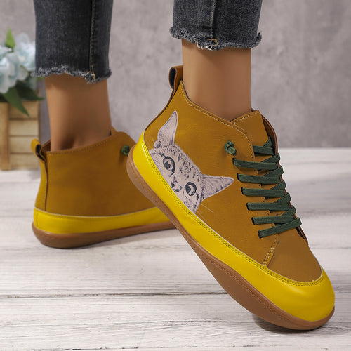 Damen Sneakers mit kreativem Katzen-Design und rutschfester Sohle EB