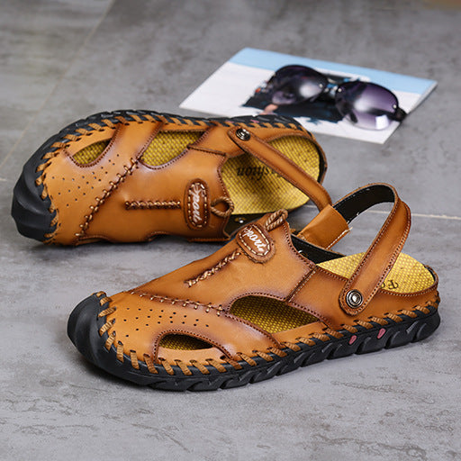 Damen Sportliche Ledersandalen mit elastischem Riemen und stoßdämpfender Sohle EB