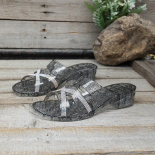 Damen Glitzernde Mules mit eleganter Riemenverzierung EB