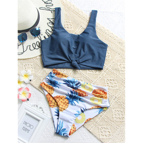 Damen Bikini-Set mit knotenförmigem Oberteil und hohem Bund EB