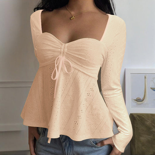 Damen Rüschenshirt mit tiefem Herz-Ausschnitt und verspieltem eleganten Design EB