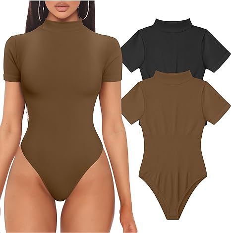 Damen Kurzarm Bodysuit mit hohem Kragen EB