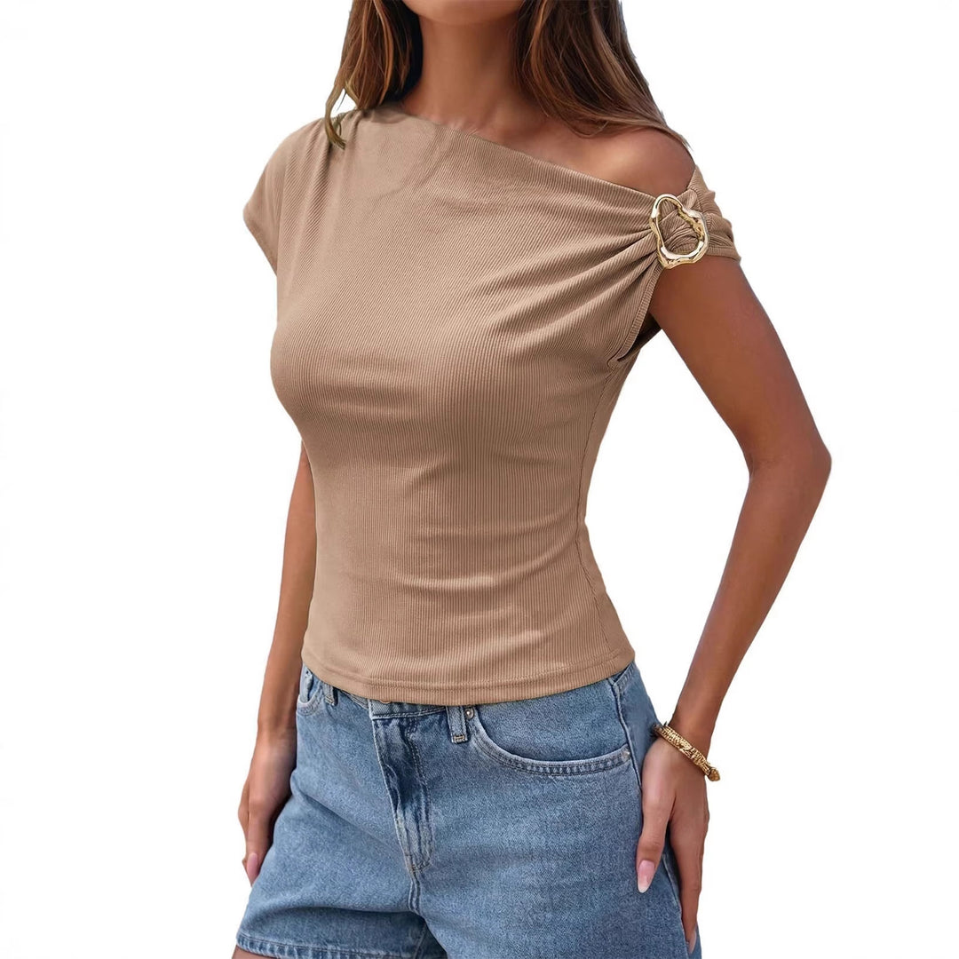 Damen asymmetrisches Oberteil mit modischem Schulterdesign EB