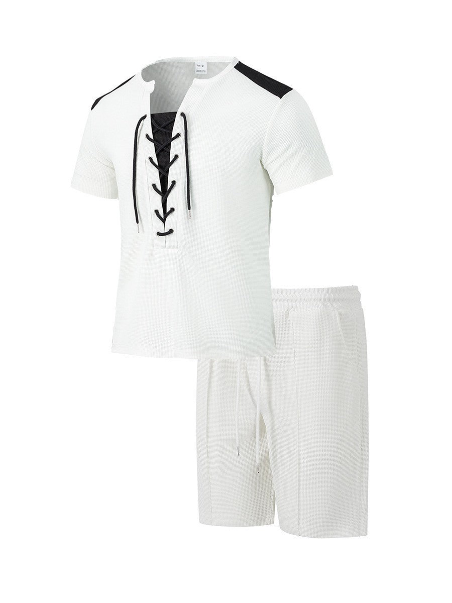 Herren Sportliches Freizeit-Set mit modernem Schnürkragen und Shorts EB