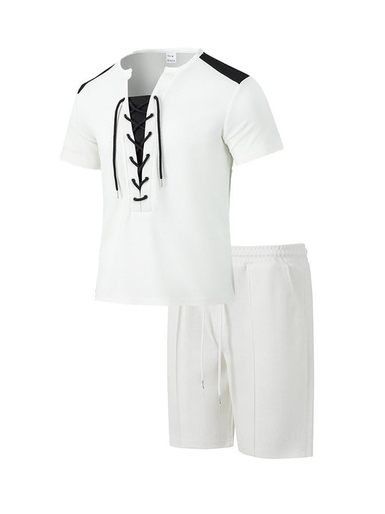 Herren Sportliches Freizeit-Set mit modernem Schnürkragen und Shorts EB