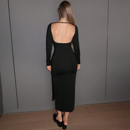 Damen langes figurbetontes Midikleid mit Boatneck, langen Ärmeln und seitlichem Beinschlitz Eichborn Berlin