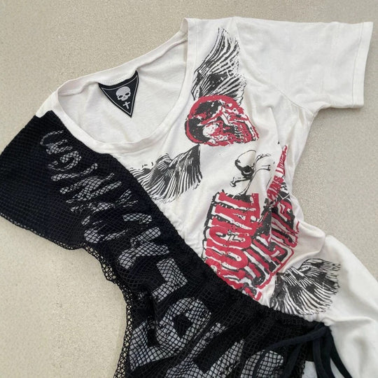 Damen lässiges T-Shirt mit einzigartigem Grafikdesign und sportlichem Mesh-Einsatz EB