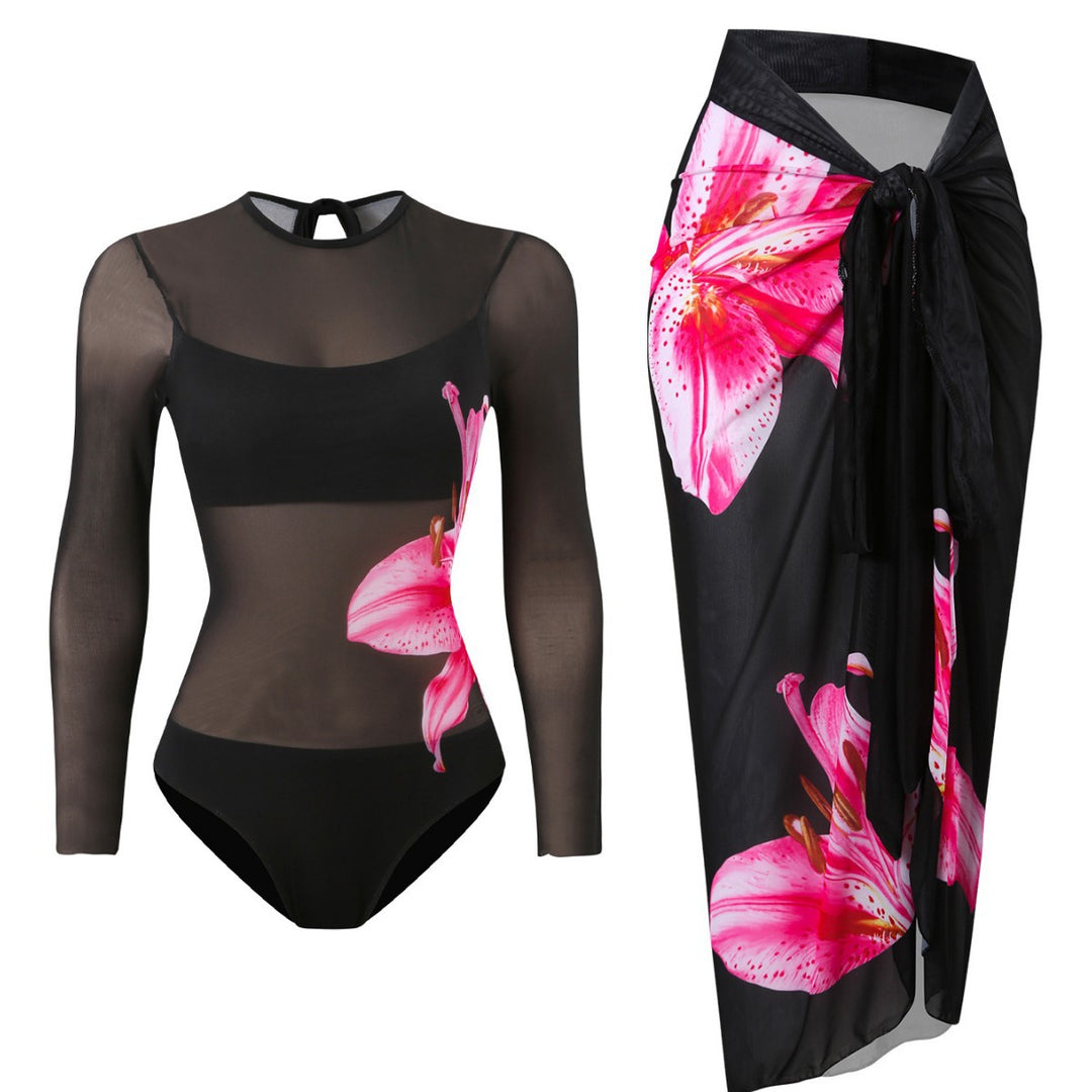 Damen Badeanzug mit elegantem transparentem Wickelrock EB