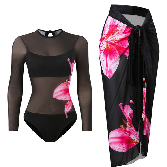 Damen Badeanzug mit elegantem transparentem Wickelrock EB