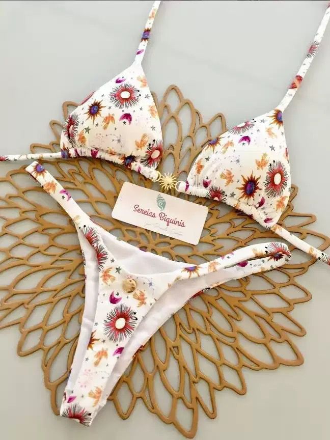 Damen Triangel-Bikini-Set mit floralen Mustern und verstellbaren Trägern EB