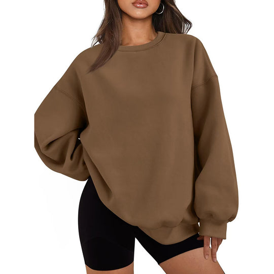 Damen nan Oversized Rundhals-Sweatshirt mit überschnittener Schulter, weichem Fleece-Innenfutter und gerippten Bündchen EB
