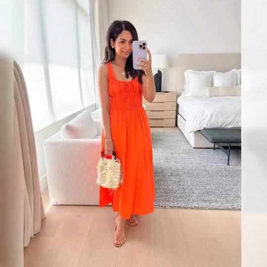 Damen Sommerkleid mit elastischem Taillenband und lockerer Passform Heidi-Mode