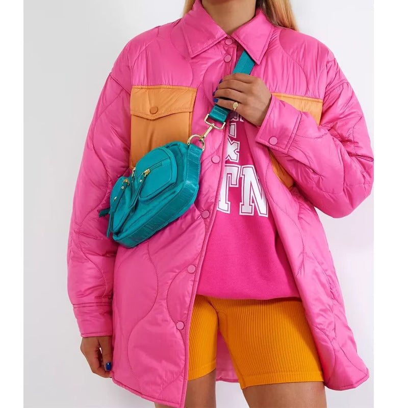 Damen gesteppte Übergangsjacke mit auffälligen Taschen und modischem Schnitt EB