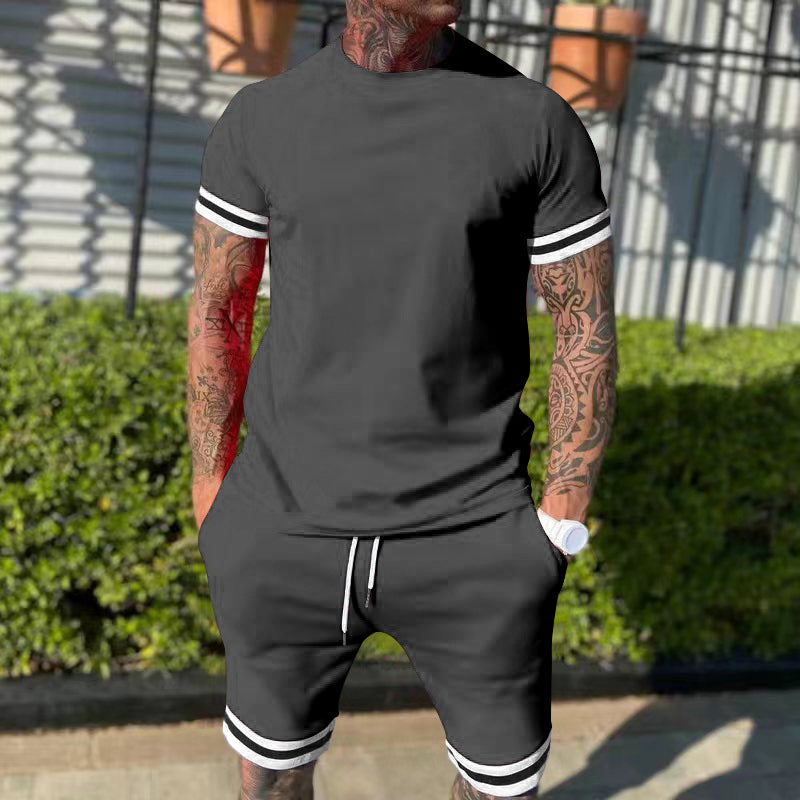 Herren nan sportliches Freizeitset aus Baumwolljersey mit Rundhalsshirt und Kordel-Kurzhose EB