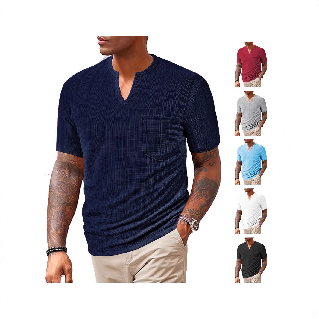 Herren Kurzarm T-Shirt mit V-Ausschnitt und Brusttasche EB