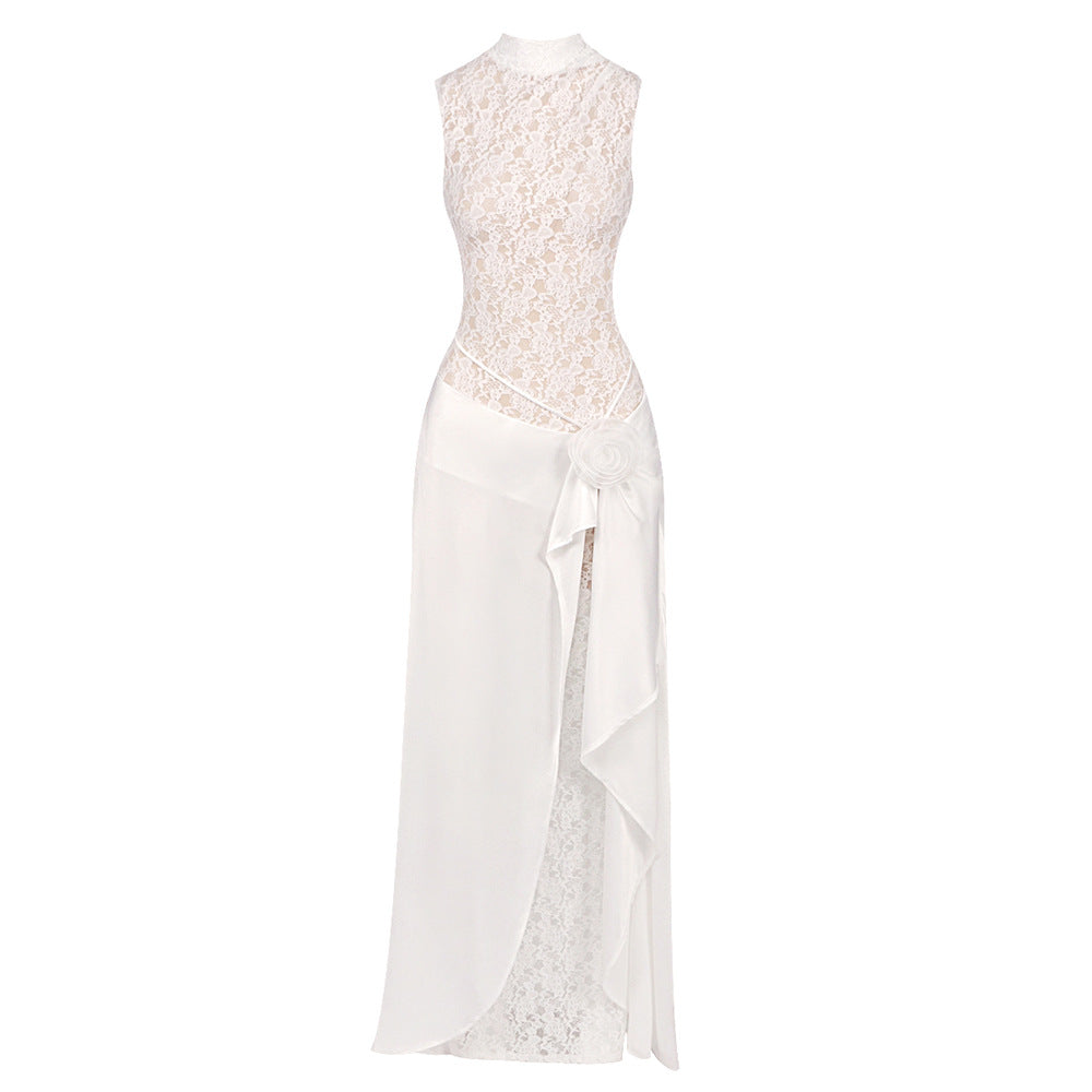 Damen Elegantes Hochzeitskleid mit Spitze und schwingendem Rock EB