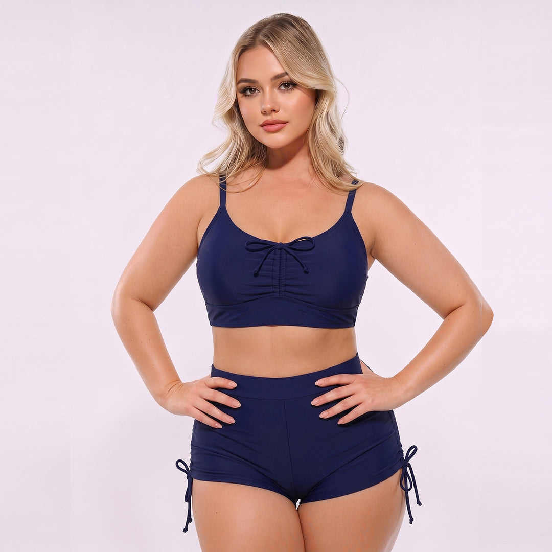 Damen Hoch geschnittenes Tankini-Set mit verstellbaren Trägern und Raffung EB