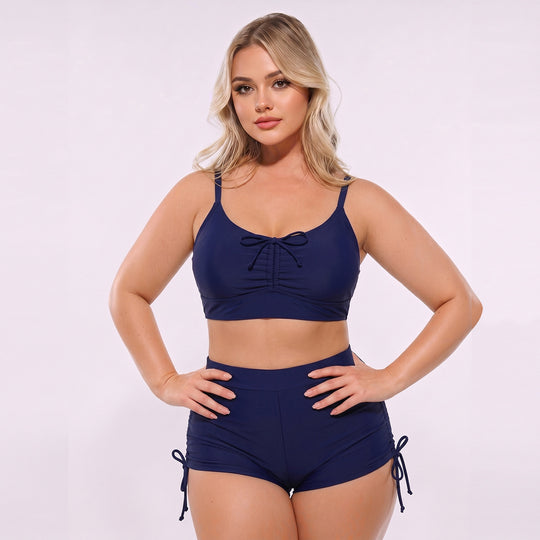 Damen Hoch geschnittenes Tankini-Set mit verstellbaren Trägern und Raffung EB