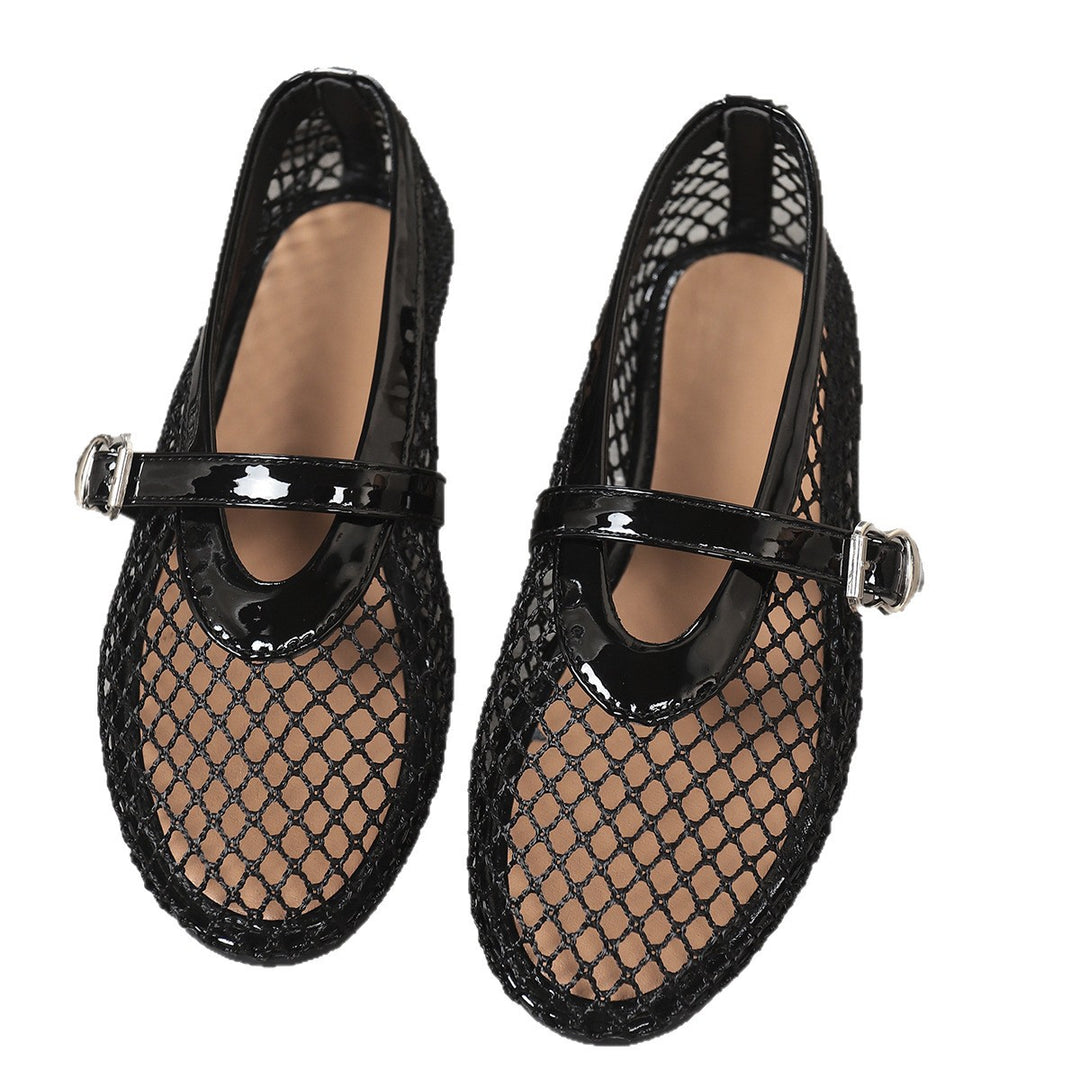 Damen elegante Ballerinas mit netzartigem Obermaterial und dekorativen Schnallen EB