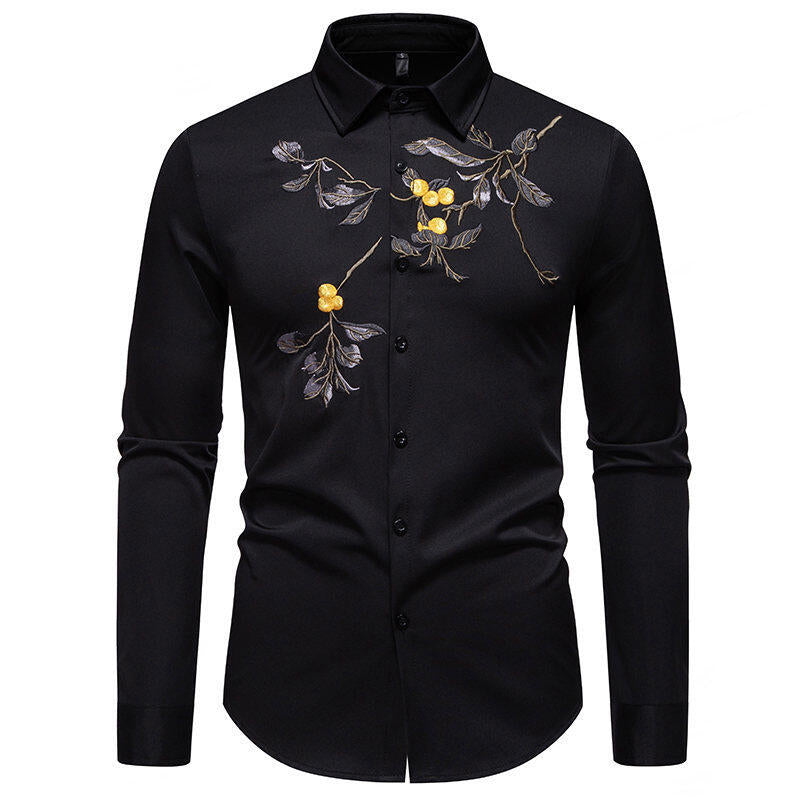Herren Elegant besticktes Langarmhemd EB