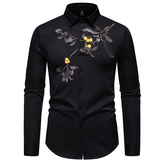 Herren Elegant besticktes Langarmhemd EB