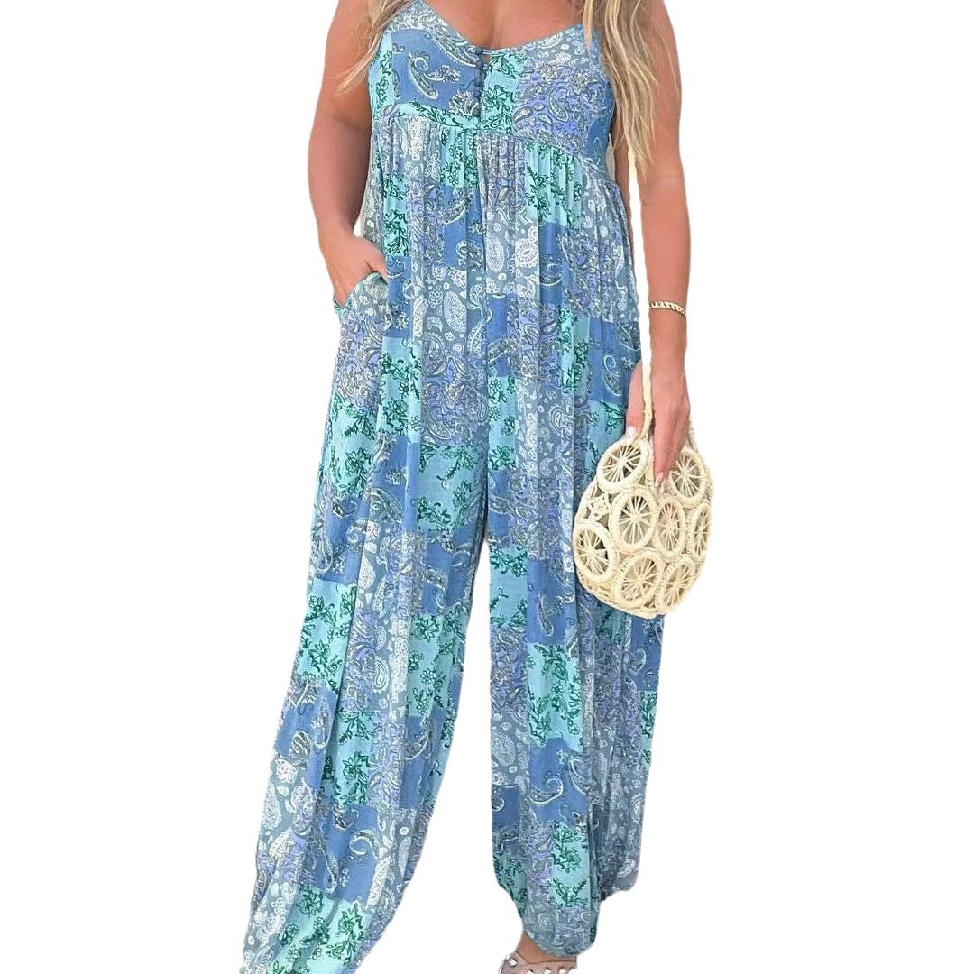 Damen Verspielter Maxijumpsuit mit floralem Muster und praktischen Taschen EB