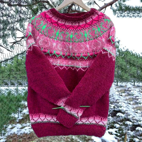 Damen nan Norwegerpullover aus Wollmix mit Rundhalsausschnitt und traditionellem Fair-Isle-Yoke EB
