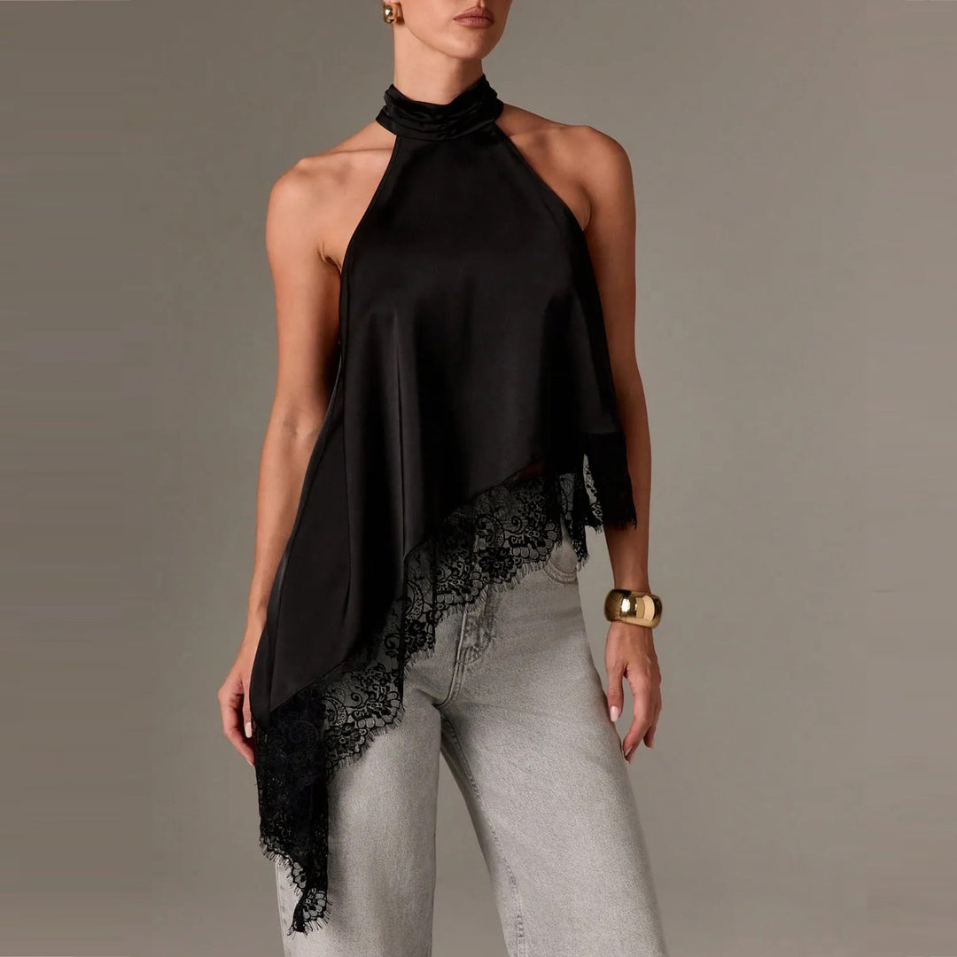 Damen luftiges Chiffon-Top mit eleganter Spitzenverzierung EB