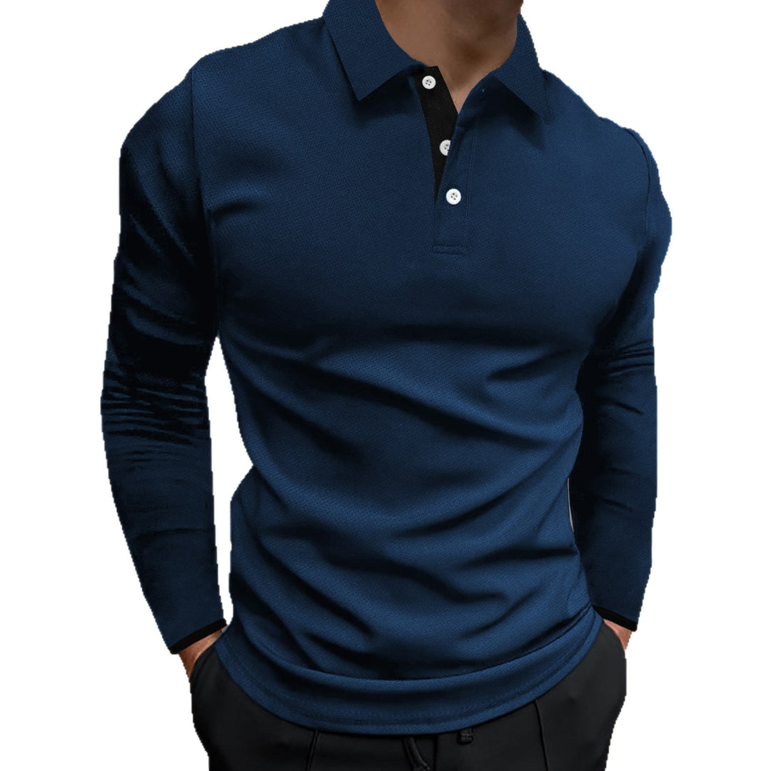 Herren elegantes Langarm-Polohemd mit strukturiertem Gewebe EB