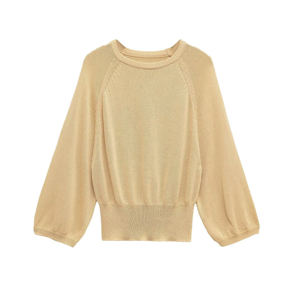 Damen lässiger Pullover mit ballonförmigen Ärmeln und feinem Strick EB