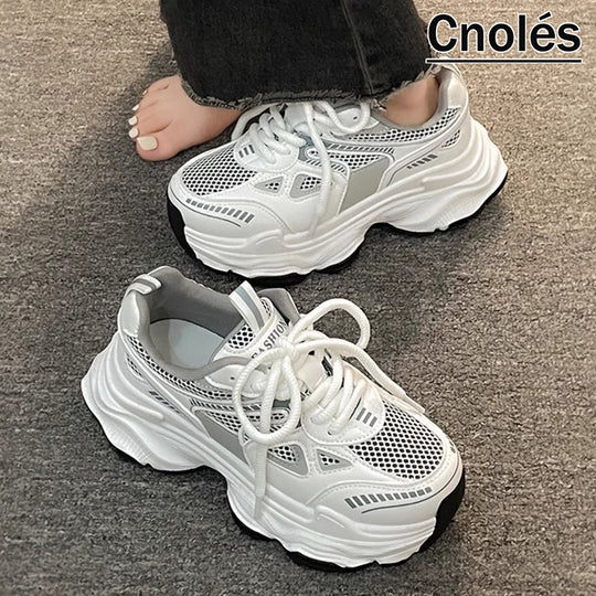 Damen Modische Chunky Sneakers mit atmungsaktiver Mesh-Oberfläche und ausgeprägtem Profil EB