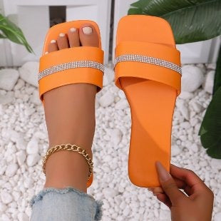 Damen modische Slides mit glitzerndem Riemen EB