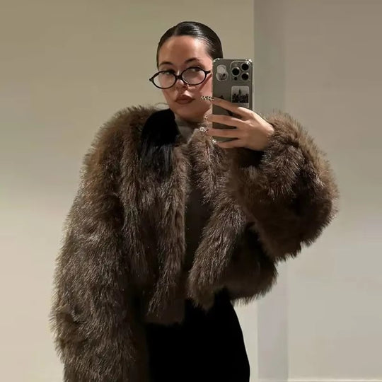 Damen Kuschelige Kunstpelzjacke mit offenem Schnitt EB