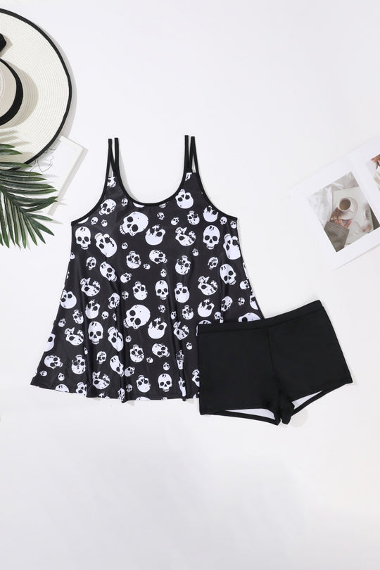 Damen Tankini mit verspieltem Totenkopf-Muster EB