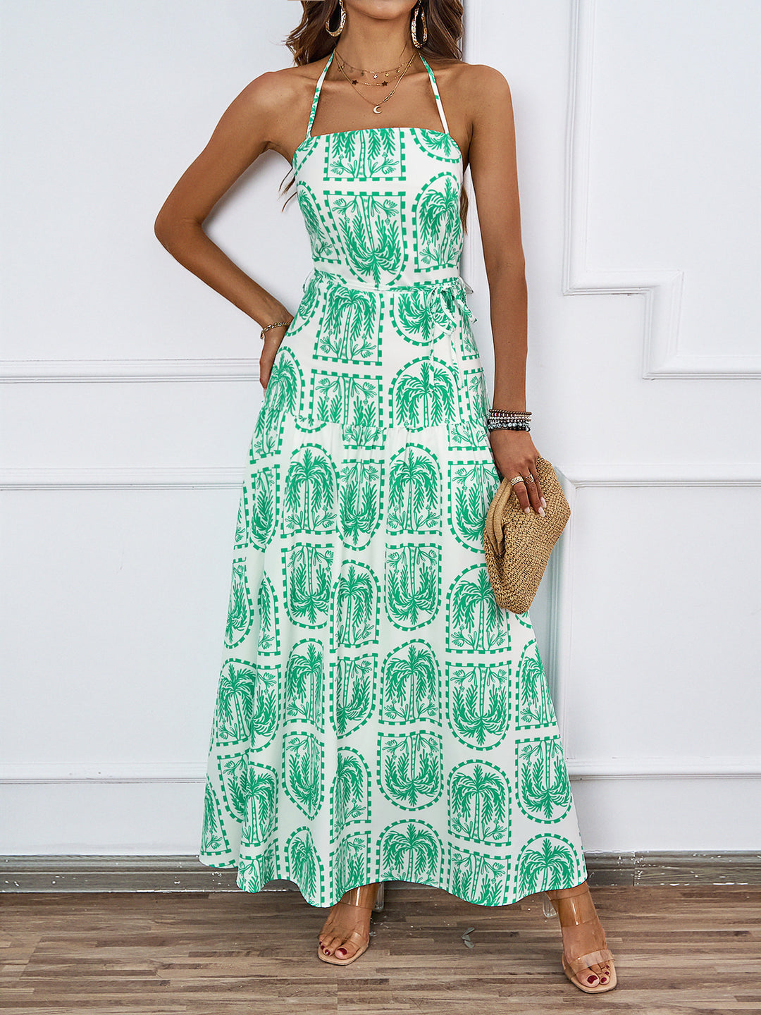 Damen Maxi-Kleid mit verspieltem Muster und eleganter Silhouette EB