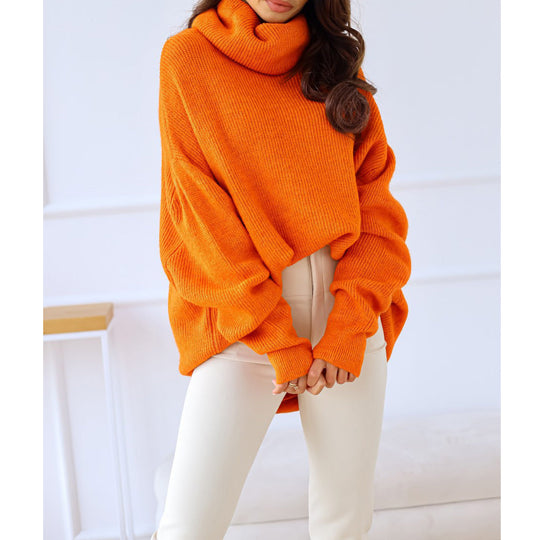 EB | Damen Strickpullover mit Rollkragen lockerer Sitz, einfarbig