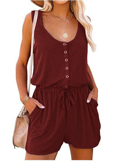 Damen Jumpsuit mit knöpfbarem Dekolleté und praktischen Taschen EB