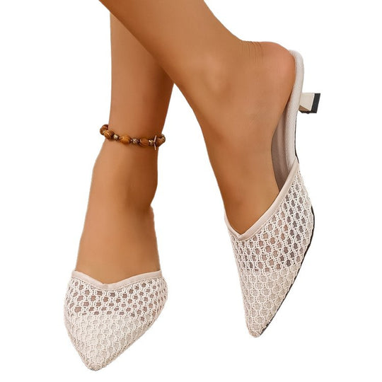 Damen Spitze Mules mit transparentem Netzdesign EB