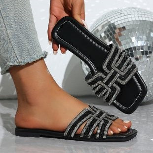 Damen Glamouröse Strandsandalen mit funkelndem Riemendesign EB