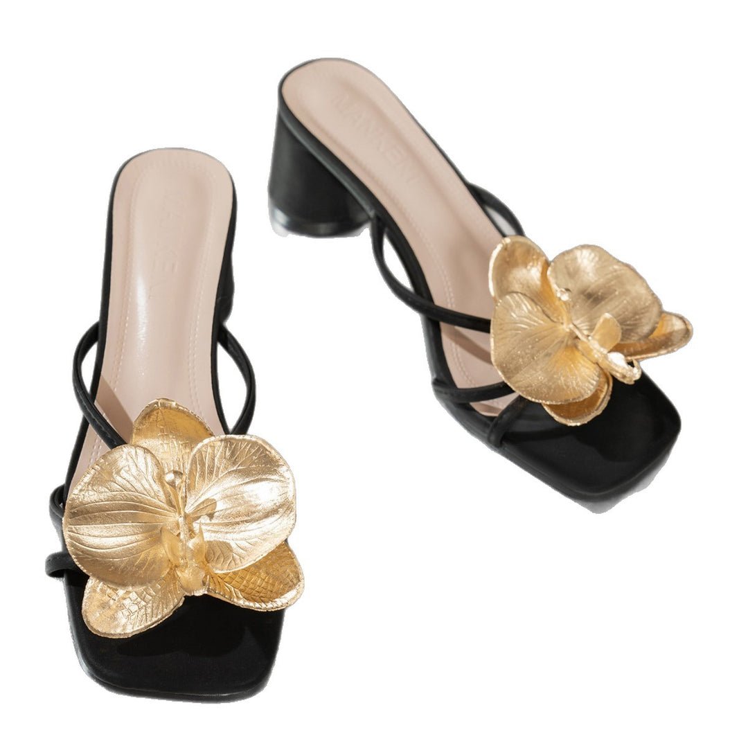 Damen Elegante Slingback-Sandalen mit floralem Goldakzent und bequemer Fußbettung EB