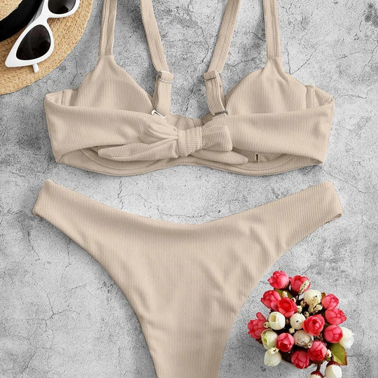 Damen Bikiniset mit strukturierter Oberfläche und elegantem V-Ausschnitt EB