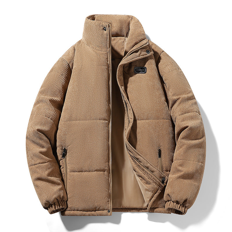 Herren gesteppte Cordjacke mit hohem Stehkragen, warmer Füllung und Reißverschlusstaschen EB