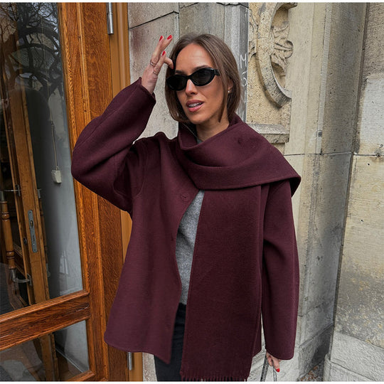 Damen lässige Oversized Jacke mit integriertem Schal EB